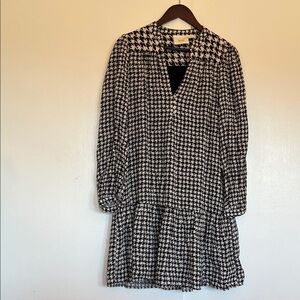 Anthropologie Dogtooth Pattern Long Sleeve Mini Dress